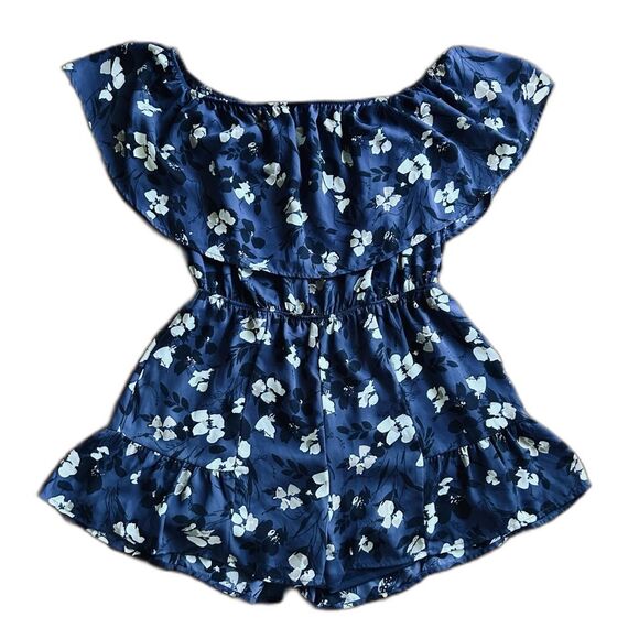 Peach Love California Navy Floral Off Shoulder Romper Size Large - Picture 1 of 12